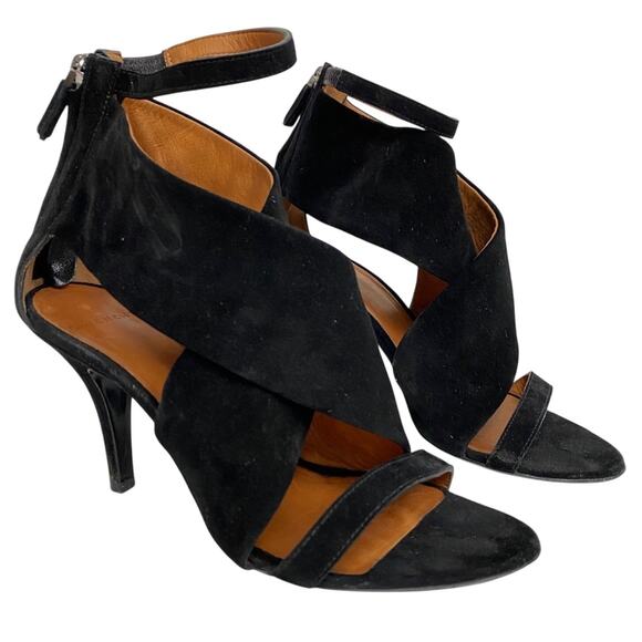 Givenchy Black Stappy Heels Suede Leather Cage Cutout Sandals Size EU 37 - Picture 1 of 12